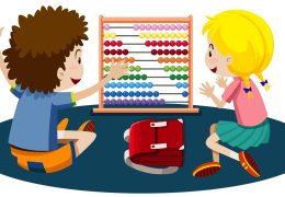 Young children playing with an abacus illustration