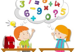 Two kids calculating in classroom illustration