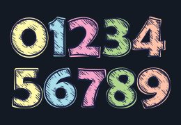 Set of vector numbers, from 1 to 0. Doodle style.