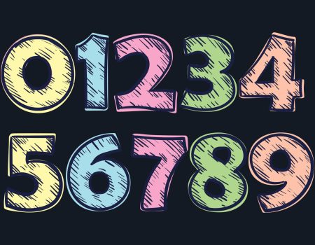 Set of vector numbers, from 1 to 0. Doodle style.